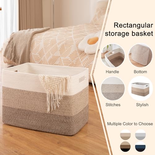 OIAHOMY 108L Super Large Blanket Basket, 25”x16”x16”(108L) Rectangle Woven Baskets for Storage, Cotton Rope Basket For Liv...