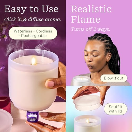 Lifelines Flameless Candle Aromatherapy Essential Oil Diffuser with 4 ClickWick Essential Oil Blends Value Pack - Cordless...