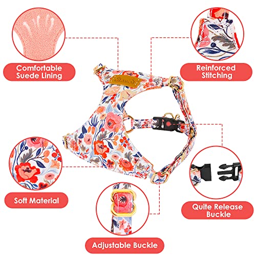 SlowTon No Pull Dog Harness with Leash - Soft Lightweight Floral Pattern Puppy Harness, Adjustable Pet Harness for Small M...
