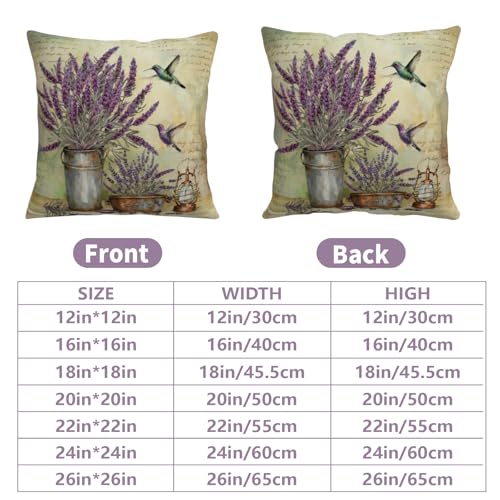 Kwlegh Lavender Pillow Covers Purple Flower Rustic Pillow Covers 18x18 Set of 2 Lavender Hummingbird Pillow Case Spring Vi...