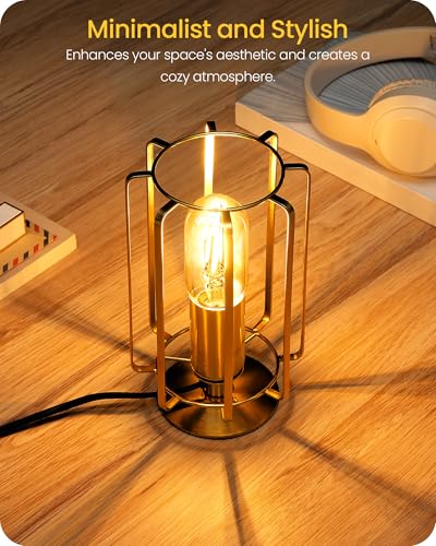 GOEBLESON Industrial Table Lamp, 8.5" Small Brass Table Lamp with Dimmable 2400K Warm Light LED Bulb, Vintage Brass Desk L...