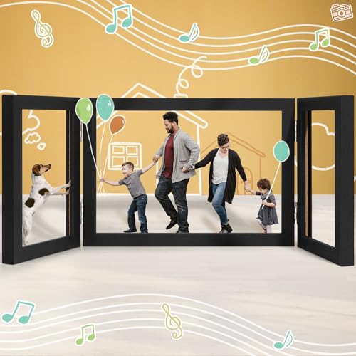 Afuly 5x7 Picture Frame Black 4x6 3 Picture Frames Collage Hinged Folding Triple Photo Frames Home Decor for Wall Desktop ...