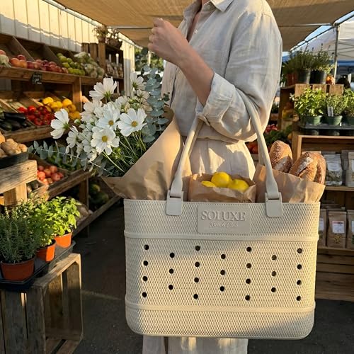 Organized Tote Beach Bag with Insulated Cooler, 2 Removable Dividers & Clear Pouch - Waterproof & Sandproof Shopping Bag f...