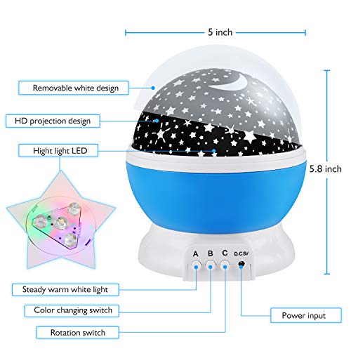 RICTLY Night Light for Kids, Kids Night Light Nebula 360 Degree Rotation - 4 LED Bulbs 12 Light Color Star Projector Chang...