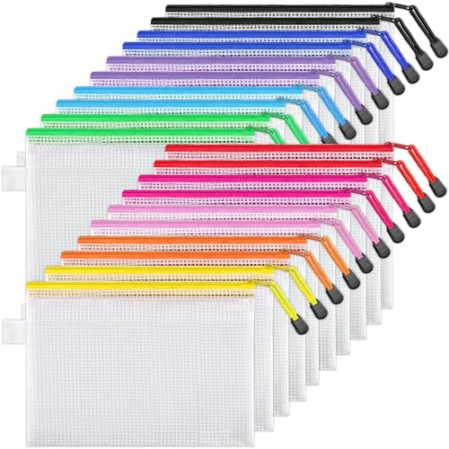 JARLINK 20 Pack 10 Colors Zipper Mesh Document Pouch, 6x9 Inch/A5, Plastic Water-Resistant File Bags, for School Office Su...