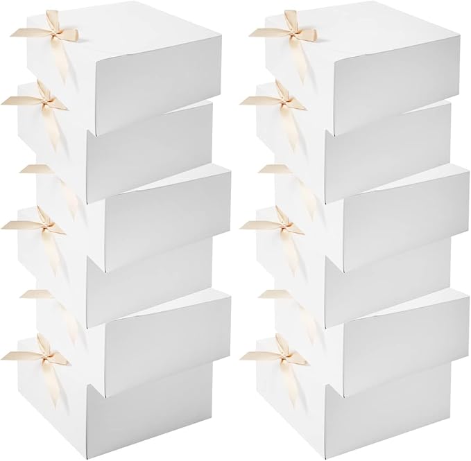 WLUSEAXI 12pack Gift Boxes with Lids,White Gift Boxes Bulk with Gold Bow Ribbon,Bridesmaid Proposal Box for Presents Kraft...
