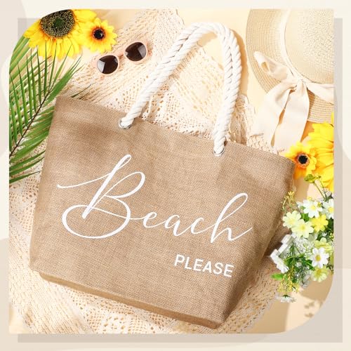 Huhumy Jute Beach Bag for Woman Boho Beach Shoulder Tote Bag with Cotton Handles Modern Waterproof Handbag for Women Vacat...
