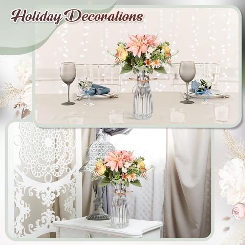 Reallnaive 30 Pack Artificial Flowers Table Centerpieces Decorations with Vase Wedding Mason Jar 20 Bundles Silk Floral Bo...