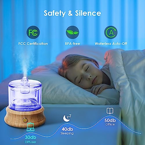Lecdura Glass Essential Oil Diffuser, 80ML Small Glass Reservoir Natural Wood Base Ultrasonic Cool Mist Aroma Diffusers wi...