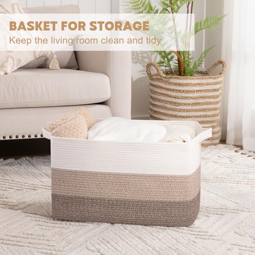 OIAHOMY Extra Large Blanket Basket, 95L Cotton Rope Woven Laundry Basket, Toy Bin for Baby Room, Container for Blanket Sto...