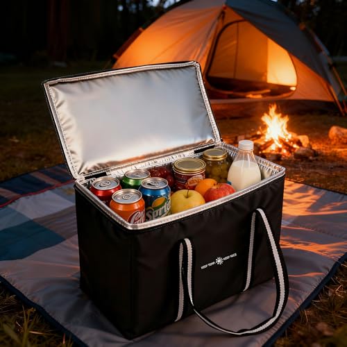 Insulated Food Delivery Bag, Large Durable Reusable Shopping Grocery Bag with Zipper – Foldable Thermal Cooler Bag for Hot...