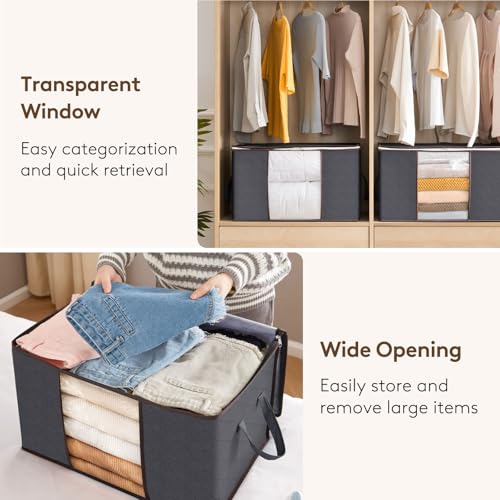 Lifewit 6 Pack Clothes Storage Bins with Lids, Foldable Blanket Storage Bags with Zippers, Clear Window and Reinforced Han...