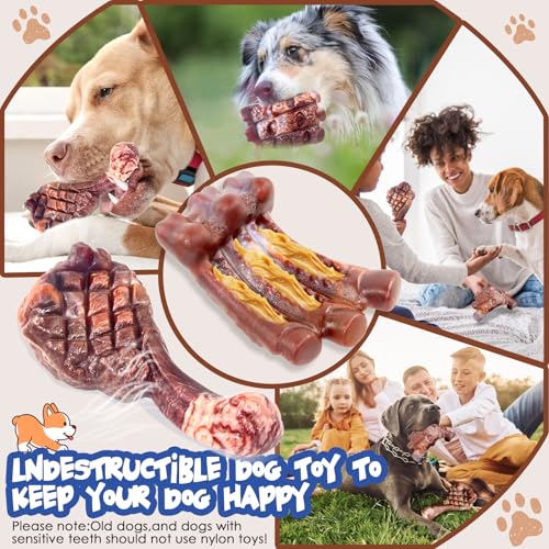 Fuufome Dog Chew Toys for Aggressive Chewers：2 Pack Indestructible Dog Toy for Large Breed- Tough Nylon Teething Bone Toy ...