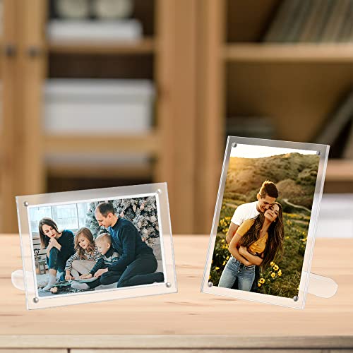 ECOSEAO 4x6 Minimalist Picture Frame Acrylic Glass Photo Frame with Magnetic Desktop Display Horizontally or Vertically