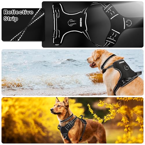 WINSEE Dog/Pet Harnesses No Pull with Dog Collar, Adjustable Reflective Oxford Outdoor Vest, Front/Back Leash Clips for Sm...