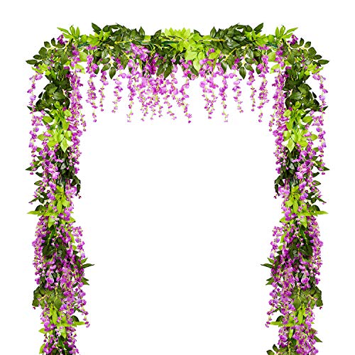 DearHouse 4Pcs 6.6Ft/Piece Artificial Flowers Silk Wisteria Garland Artificial Wisteria Vine Rattan Silk Hanging Flower fo...