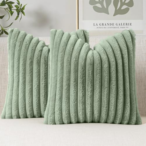 MIULEE Faux Fur Decorative Throw Pillow Covers 18x18 Inch Set of 2, Modern Spring Home Decor Soft Plush Couch Pillows Cozy...