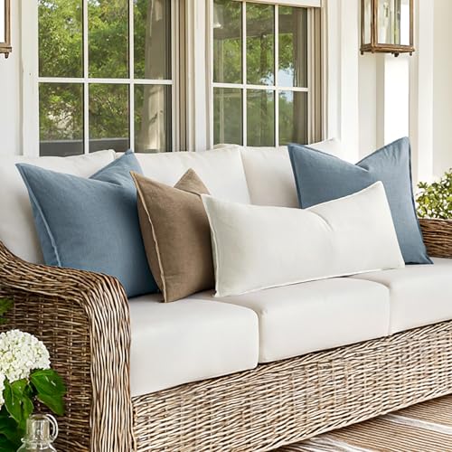 MIULEE Decorative Long Lumbar Throw Pillow Cover for Bed 14x36 Cream White Boho Farmhouse Neutral Couch Pillowcase Pack of...