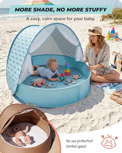 WEMOH Baby Beach Tent with Pool, 3-in-1 Upgrade Pop Up UPF 50+ Sun Protection Shelter with Mosquito Net Babies Toddlers Po...