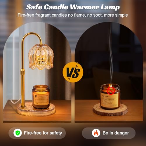 Shang Chiang Petal Candle Warmer Lamp with Timer & Dimmable Light Champagne Gold - Adjustable Height Jar Melter on Crystal...