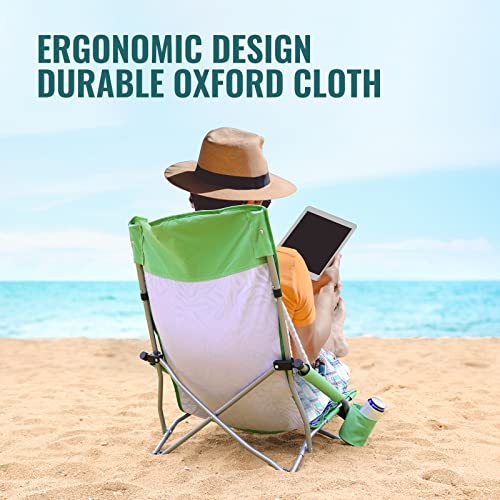 VILLEY Low Beach Chair, High Back Folding Beach Chair for Adults, Lightweight and Portable for Outdoor, Beach, Camping, La...