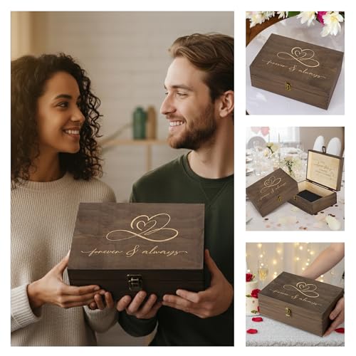 Rustic Wooden Memory Box – Medium Keepsake Storage Box with Double-Sided Engraving – “Forever & Always” Outside & “Every L...