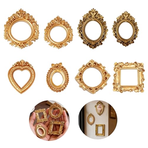 Hubaltuye 8 Pcs Mini Frames Mini Golden Frames, Small Photo Frames with Carved Edges Decorative Picture Frames for Wall Ha...