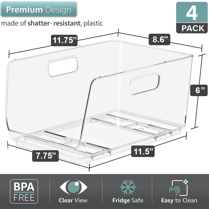 Sorbus Stackable Storage Bins Open Front - Pantry Bins for Storage and Organization for Kitchen - Clear Pantry Organizer B...
