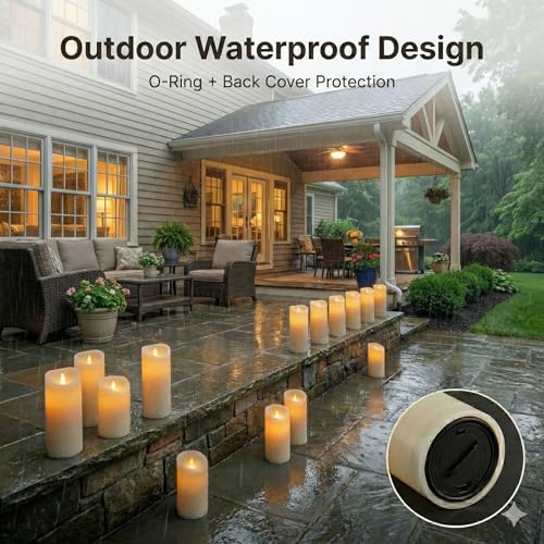 Enido Flameless Candles Led Candles Pack of 12 Battery Candles (D2.15'' x H4''5''6'') Waterproof Outdoor Indoor Candles wi...
