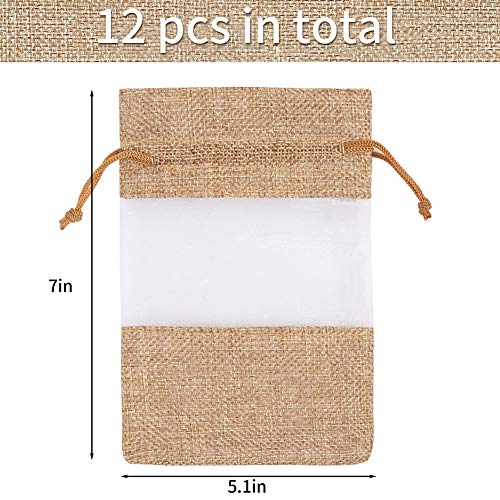 CCINEE 12PCS Burlap Drawstring Gift Bag, 5 X 7 Inch Organza Treat See Through Bags for Jewelry Sheer Easter Gifts Pouch We...