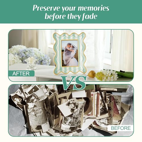 Synovana Wavy Striped 4x6 Picture Frame – Green and Cream with Frosted Finish, Tabletop Photo Display – Joyful Decorative ...