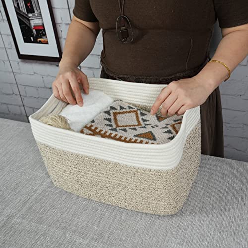 Cotton Rope storage Basket Bins Woven Basket for Organizing Shelves 15X10X9.3" Rectangle Decorative Baskets For storage Cl...