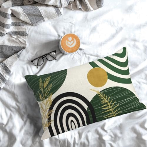 Boho Pillow Covers 12x20 Set Of Mid Century Green And Gold Leaf Art Line Throw Pillow Covers Outdoor Abstract Modern Bohem...