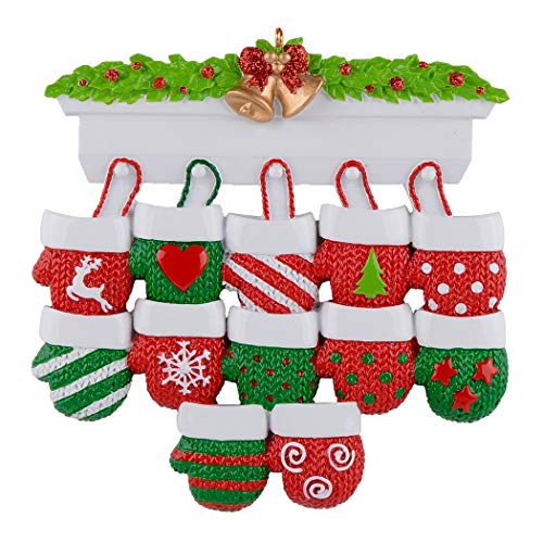 MAXORA Personalized Mitten Family of 12 Christmas Tree Ornament 2025 Family Tradition Christmas Keepsake Gift Collection f...