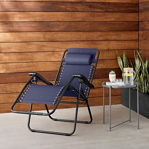 Amazon Basics Outdoor Patio Zero Gravity Lounge Chair with Pillow, Folding Reclining and Textilene Adjustable, Folding Lou...