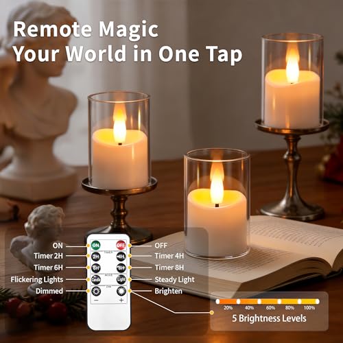 CXJPLRE Rechargeable Flameless Candles with Timer Remote, 1.7"x2.6" Clear Acrylic LED Tea Lights Candles，Small Votive Elec...