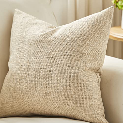 Anickal Set of 2 Linen Pillow Covers 20x20 Inch Rustic Square Decorative Throw Pillow Covers for Sofa Couch Farmhouse Home...