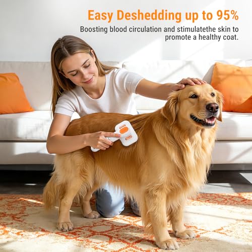 3-in-1 Pet Grooming Brush with Cool Mist & Self-Cleaning Deshedding Tool for Dogs Cats, Extra Wide Comb, Visible Water Win...