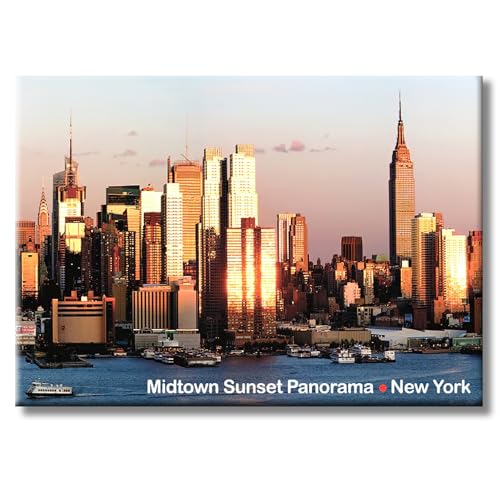 Midtown Manhattan Sunset NYC Magnet – Famous Skyscrapers Skyline Souvenir – 3.5x2.5” Metal Fridge Magnet – High-Resolution...
