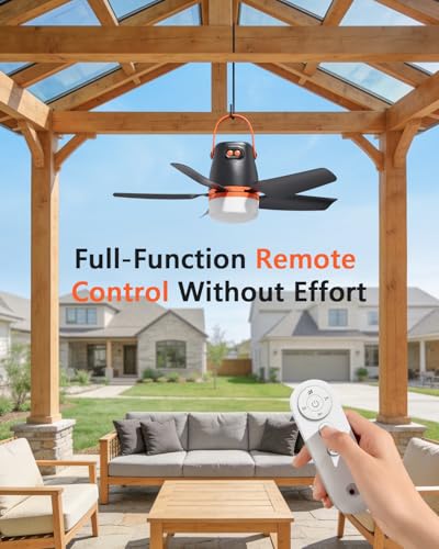 AURATHEA 20” Canopy Fan with Lights, 20000mAh Battery Operated Ceiling Fan, Portable Outdoor Camping Fan with Remote Contr...