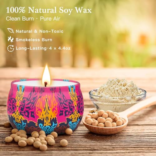 Candles Gift Set for Women, 4 Pack Scented Candles with 8% Essential Oils, 120H Long Lasting Aromatherapy Candles for Home...