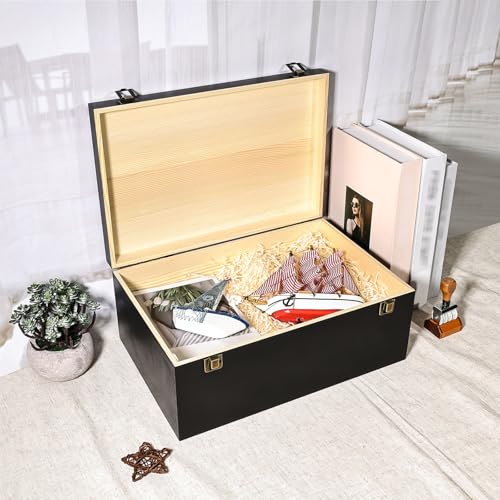 Useekoo Wooden Storage Box with Hinged Lid, 14.2” x 9.4” x 5.9" Large Wood Storage Boxes, Wooden Keepsake Box for Jewelry,...