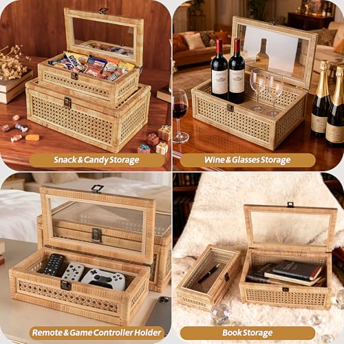 Negom Large Decorative Box Lid Display, Large Keepsake Memory Storage Box, Decorative Box Hinged Lid Woven Rattan Jewelry ...