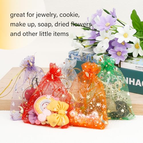 Moon Star Organza Bags 4x5, 50 Pcs Mesh Bags Drawstring,Small Mesh Gift Bags,Drawstring Gift Bags,Wedding Favor Bags,Candy...