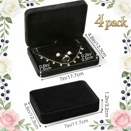 Hacaroa 4 Pcs Jewelry Set Box Medium Size, Earring Ring Necklace Gift Box Plush Jewelry Display Case, Pearl Necklace Penda...