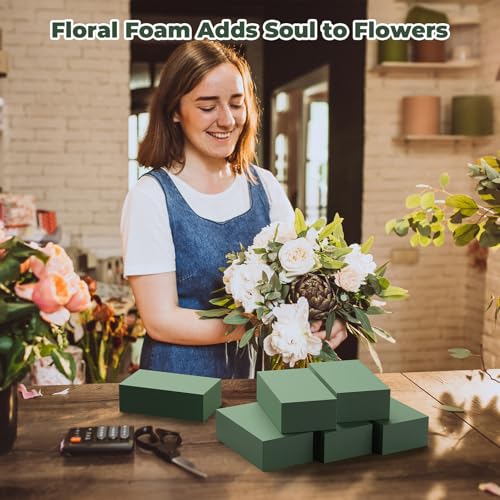 Upgraded 6 Pack Floral Flower Foam Blocks, Green Plant Foam for Flower Arrangements, Wet & Dry Florist Foam Styrofoam for ...