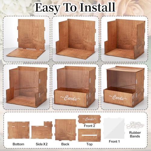 AceOrbit Wooden Rustic Wedding Card Box for Reception with Acrylic Window & Flower Holder, 9.8" Wood Money Gift Card Box w...