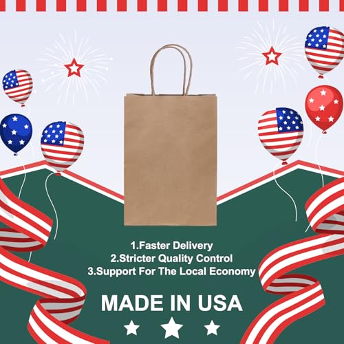 METRONIC Paper Gift Bags 5.25x3.75x8 50Pcs, Christmas Gift Wrap Bags with Handles, Brown Kraft Paper Bag for Small Busines...