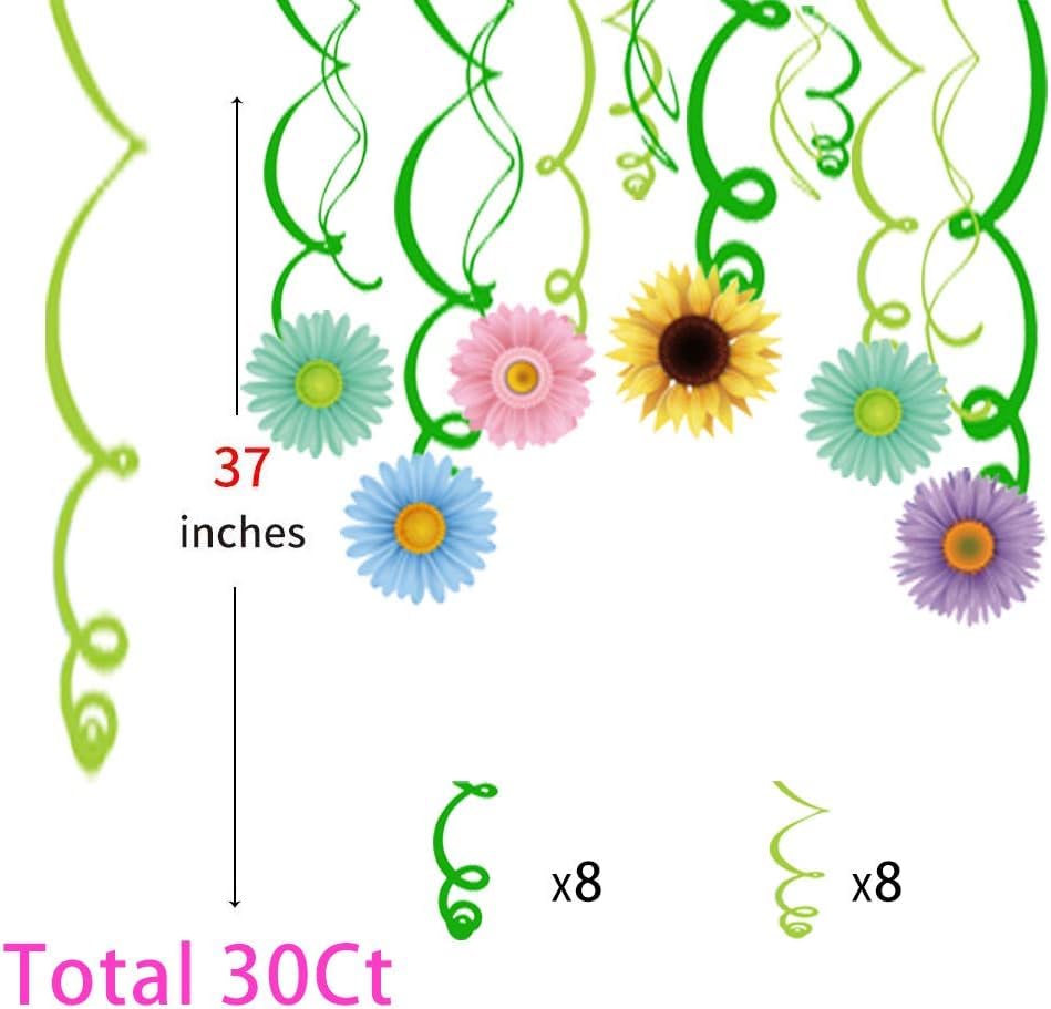 Anor Wishlife 30Ct Spring Sun Flower Hanging Swirl Decorations,Themed Birthday,Party Supplies,Ceiling Decorations for Girl...