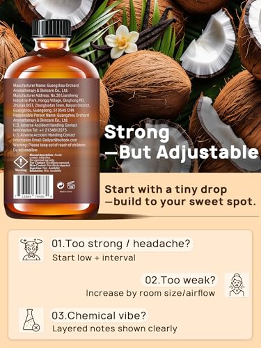Coconut Vanilla Essential Oil 4fl.Oz - Essential Oils for Diffusers for Home & Aromatherapy - Vanilla Oil for Diffuser, Sc...
